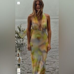 Zara Printed Tulle Midi Halter Dress size S